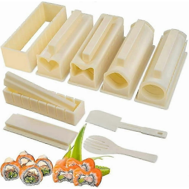 Upgraded Sushi Making Kit Deluxe Edition With Complete Sushi Set 10pieces Plastic Sushi Maker Tool Complete With 12 Sushi Rice Roll Mold Shapes Fork