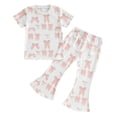thumbnail image 3 of BRGZLK Toddler Baby Girl Clothes Summer Fashion Casual Cute Outfits Short Sleeve T Shirt Tops Bell Bottom Pant Kids Ribbed Outfit, 3 of 7