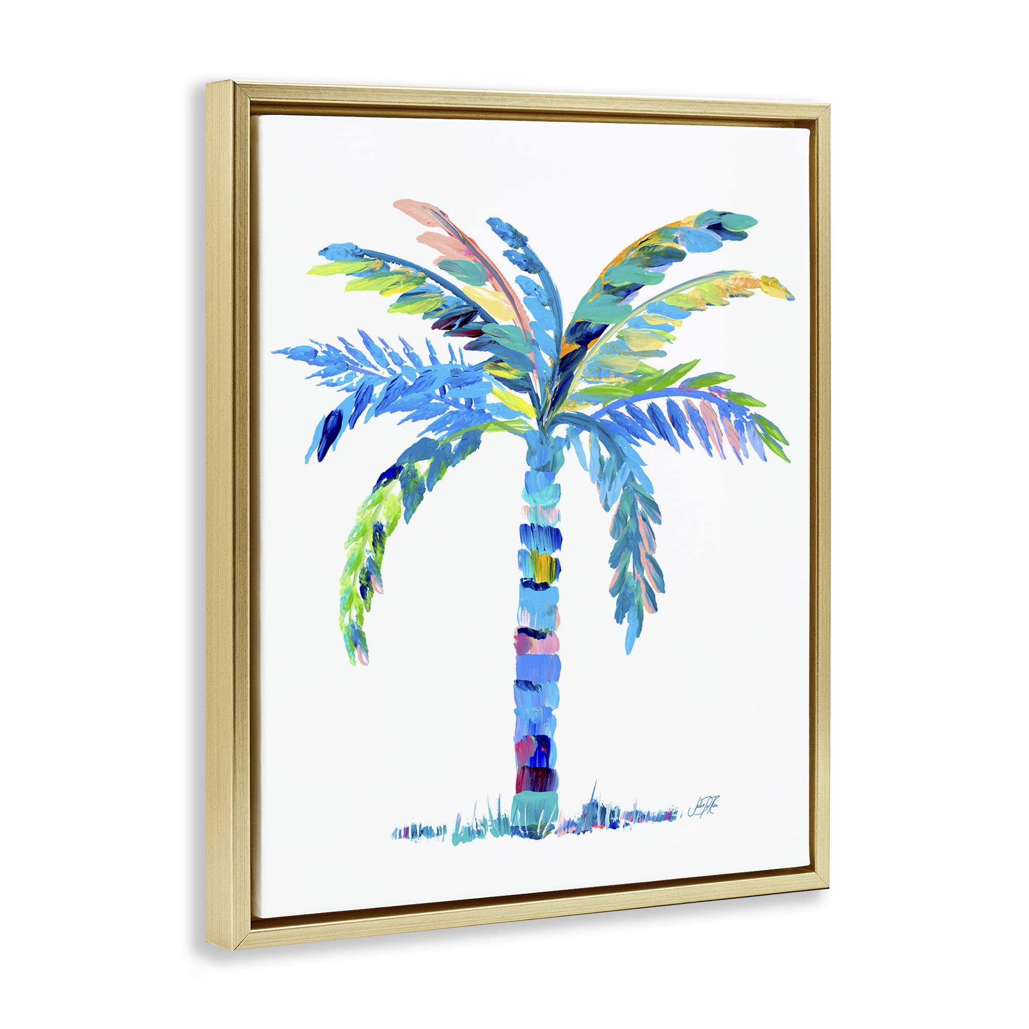 Stupell Industries Bold Blue Palm Tree Botanical & Floral Painting Gold Floater Framed Canvas Art Print Wall Art, 25 x 31