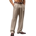 thumbnail image 2 of Domuza Casual Dress Pants for Men Old Money Pleated Baggy Wide Leg Slacks Vintage Stylish Relaxed Fit Work Trousers Khaki M, 2 of 6