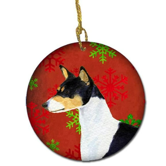 Basenji Red Snowflakes Holiday Christmas Ceramic Ornament