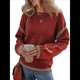 thumbnail image 3 of Suéteres para Mujer, Cuello Redondo Liso, Corte Holgado, Larga, Punto en Contraste, Jersey, Tops Rojo Ladrillo L, 3 of 10