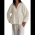 thumbnail image 3 of Tops para Mujer, Informales, con Lazo Frontal, Estilo Babydoll, de Otoño, de Larga, con Cuello en V, Ropa Peplum Albaricoque XL, 3 of 7