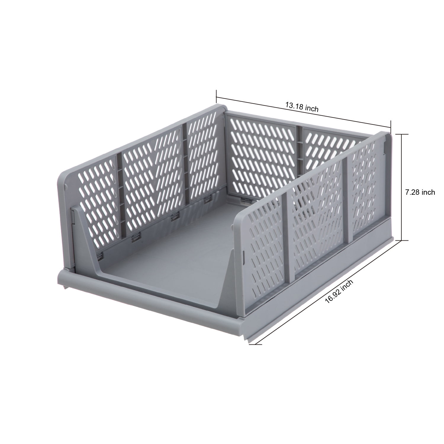 Your Zone Kids Collapsible Stacking Plastic Storage Bin, Grey, 13 in x 17 in x 1.3 in