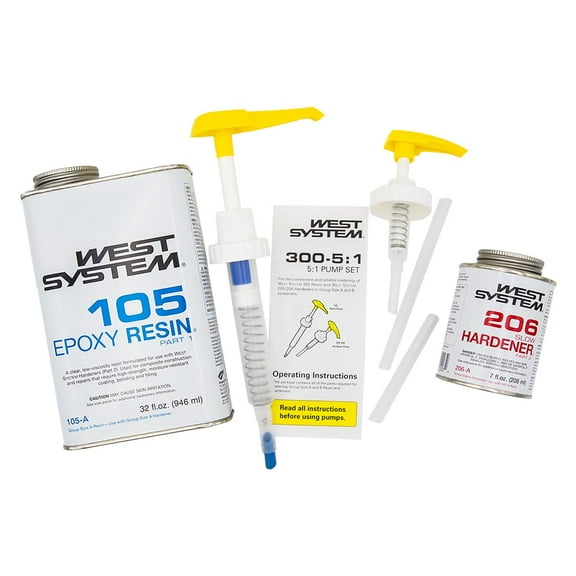 West System 105A Epoxy Resin (32 fl oz) Bundle with 206A Slow Epoxy Hardener (7 fl oz). Also Includes one Resin and one Hardener hukfga.