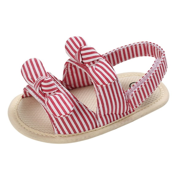 EnJoCho Spring-Summer Girls Sandals, Lightweight Flat Sole with Adjustable Hook-Loop & Striped Design, Breathable Open-Toe Toddler Shoes for Park Play & Beach Outings