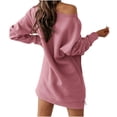 thumbnail image 3 of Women Off Shoulder Sweatshirt Slouchy Tunic Shirt Long Sleeve Pullover Tops Cotton Sweater Short Dress Jumper Top, 3 of 5