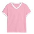 thumbnail image 3 of Y-Sunset Girls' V-Neck T-Shirt, Short Sleeve Casual Tee, Soft Breathable Summer Top for Kids & 7-16 Years(Pink/11-12 Years), 3 of 5