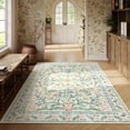 thumbnail image 4 of Lahome 6'x9' Cream Boho Floral Washable Rug ,Soft Non-Slip Carpet,Vintage Distressed Design for Living Room, Bedroom & Nursery, Large Low-Pile Rug for Home Office, Dorm & Entryway，Beige, 4 of 10