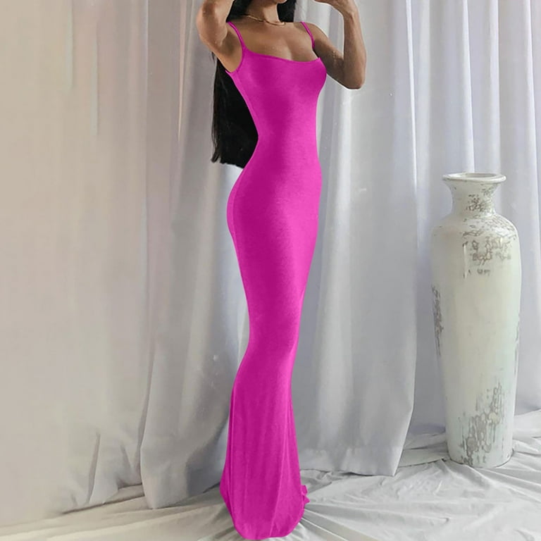 CGMDTZ Spaghetti Strap Bodycon Maxi Dress for Women Sleeveless Slim Fit Dress Casual Long Dress Summer Beach Dresses, Women's, Size: One size