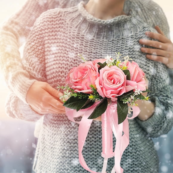Clearance,olkpmnmk Valentine's Day Romantic Wedding Bouquet Crystal Silk Roses Bridal Wedding Hand Bouquet Bridesmaid Holding Artificial Fake Flowers Eternal Flower Love,Home Decor,Fake Flowers