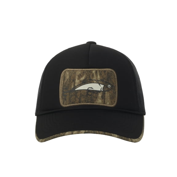 Black Structured 5-Panel Fishing Cap with Mossy Oak® New Bottomland® Camo Patch