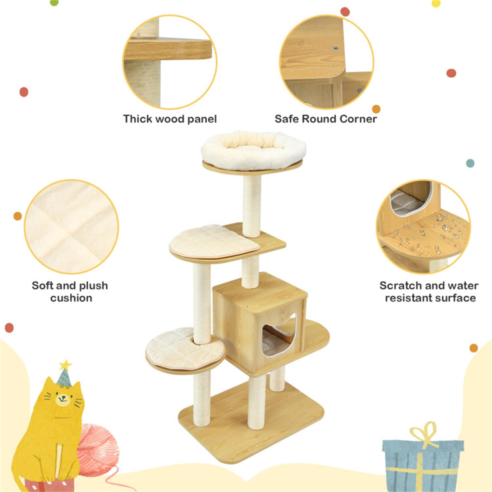 Kadyn 53" Cat Tree Tower for Indoor Cats, 4 Level Cat Condo with Scratching Posts, Removable, Washable Cushions, Beige