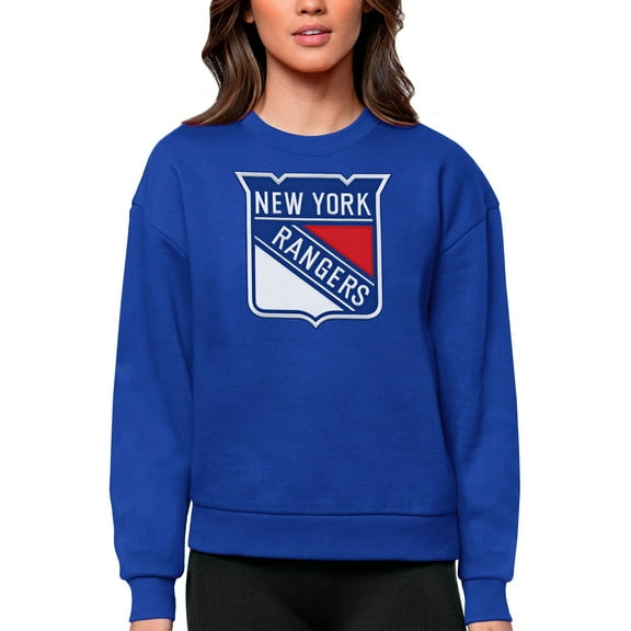 Women's Antigua Royal New York Rangers Primary Logo Team Logo Victory Crewneck Pullover Sweatshirt