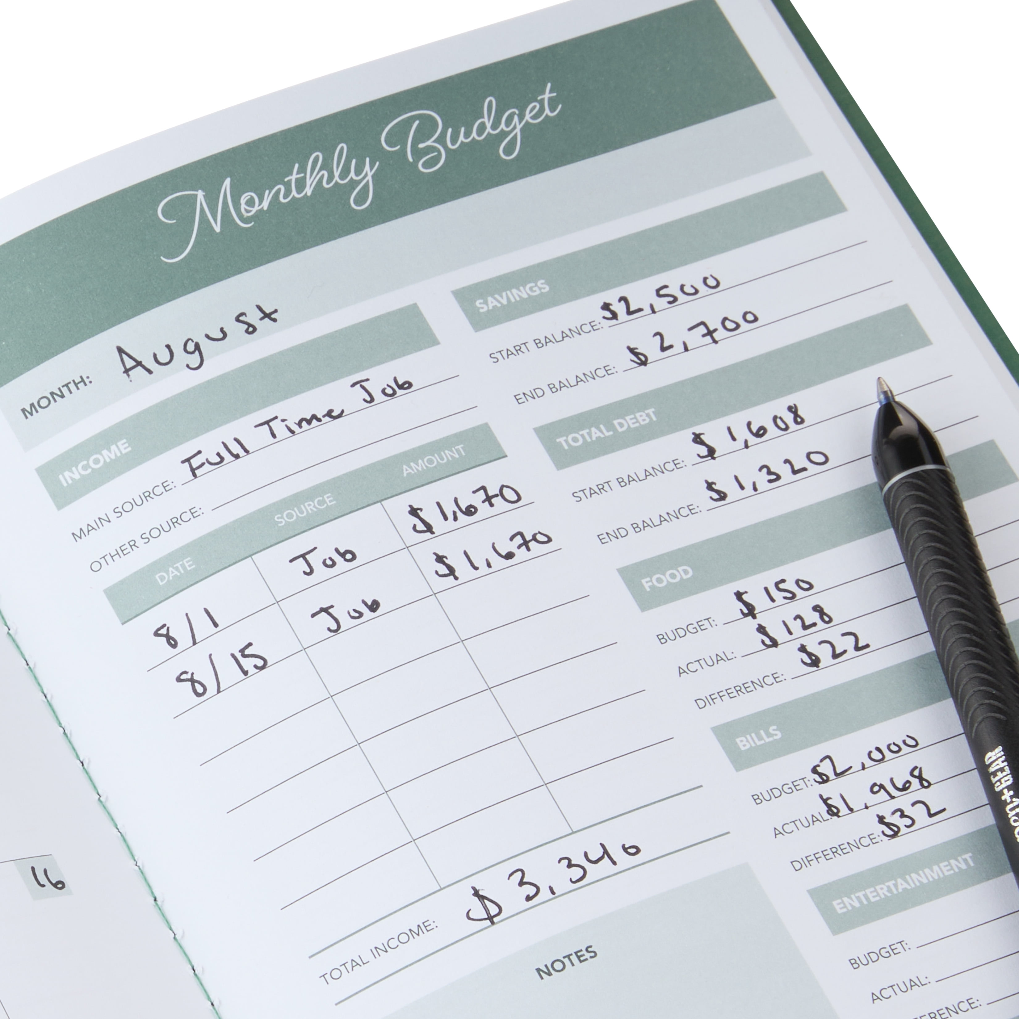 Pen + Gear Small Green Monthly Budget Planner, 5.5 x 7.5 Inches, 12 Months