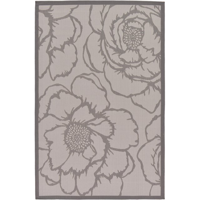 Unique Loom Botanical Collection Floral Border Transitional Indoor and Outdoor Flatweave Area Rug, 5' 3" x 8', Gray/Light Gray