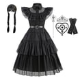 thumbnail image 1 of SATKULL Robe de Mercredi pour Enfants Filles, Tenue de Cosplay Famille Addams Costumes pour Hallo-ween Anniversaire Fête d'École, 1 of 7