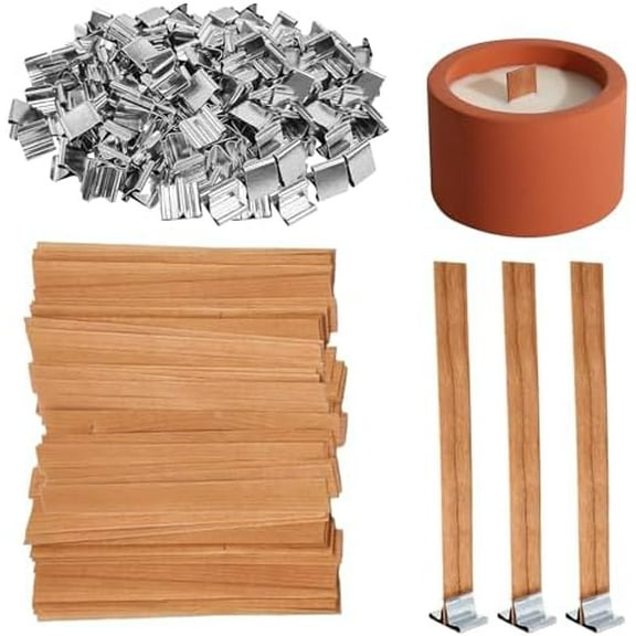 Wood Wicks for Candle Making (100 Sets) – 5.1"×0.5"×0.02" Thin Crackling Wicks W/100 Metal Sustainers, Fit Soy/Coconut Wax (DIY/Home/Gifts) | Art & Craft
