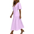 thumbnail image 7 of Erwazi Summer Dresses for Women Solid V Neck Puff Dress Waist Cinched Back Zipper Trendy Casual Style Daily Outdoor Activities Dresses, 7 of 7