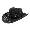 thumbnail image 5 of Pnellth Cowboy Hat Classic Vintage Hollow Out Unisex Curled Edge Wide Brim Men Sun Hat Fishing Hat Black, 5 of 5