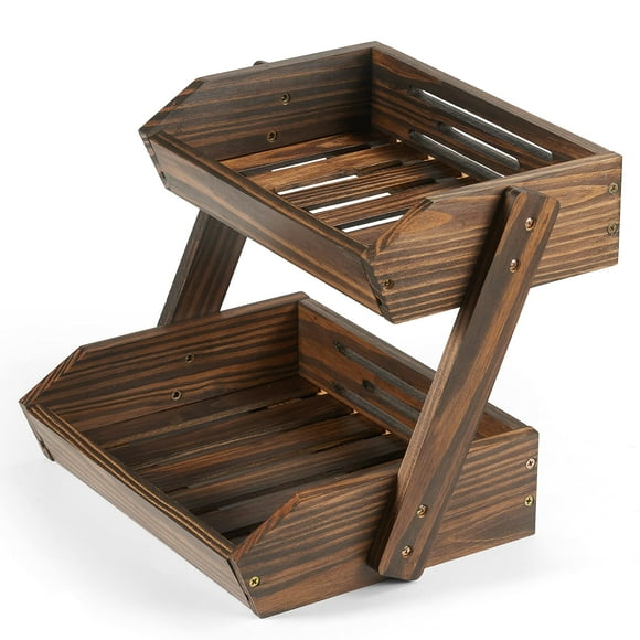 NAGAWOOD Large Capacity 2-Tier Wooden Fruit Basket, Durable Acacia Wood, 10.5" Tall, Spacious for Produce, Vegetables, Bread Storage and Home Kitchen Countertop