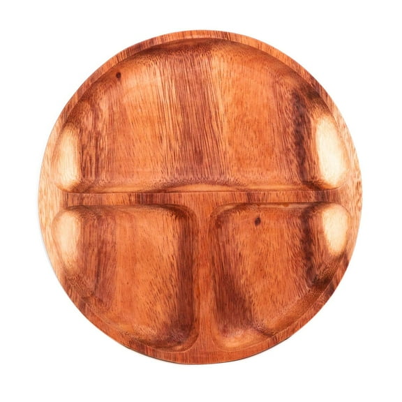 3-Compartment Round Acacia Wood Plate