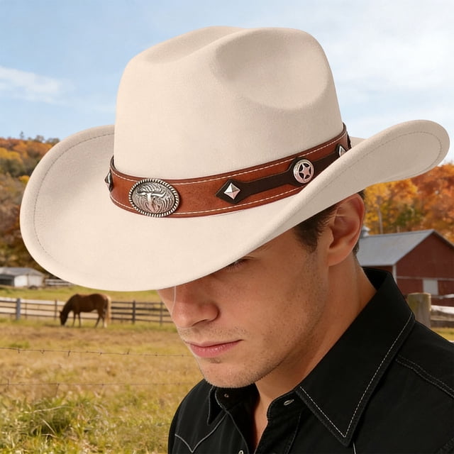Unisex Western Cowboy Hat with Classic British Straight Brim for Outdoor Western Style Wear Timeless Ranch Accessory