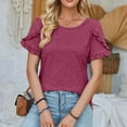 thumbnail image 4 of Summer 2024 Trendy Cute Tops for Women Ruffled Sleeve Round Neck Tunics Solid Plain Blouses Pullovers Casual Shirts Purple,2XL, 4 of 5