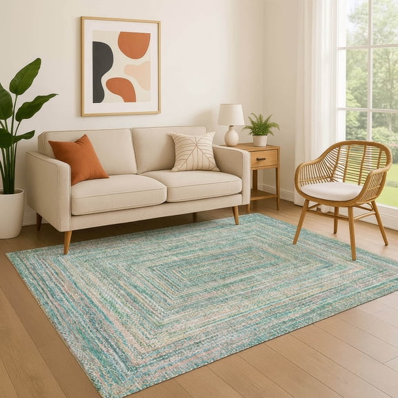 Addison Rugs Mayfield Premium Machine Washable Transitional Geometric Teal Rectangle Rug, 10' x 14'