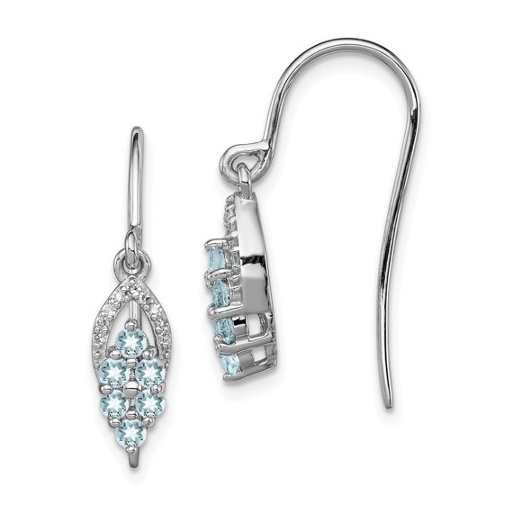 Diamond2Deal 925 Sterling Silver Rhodium Diamond and Aquamarine Shepherd Hook Dangle Earrings for Women