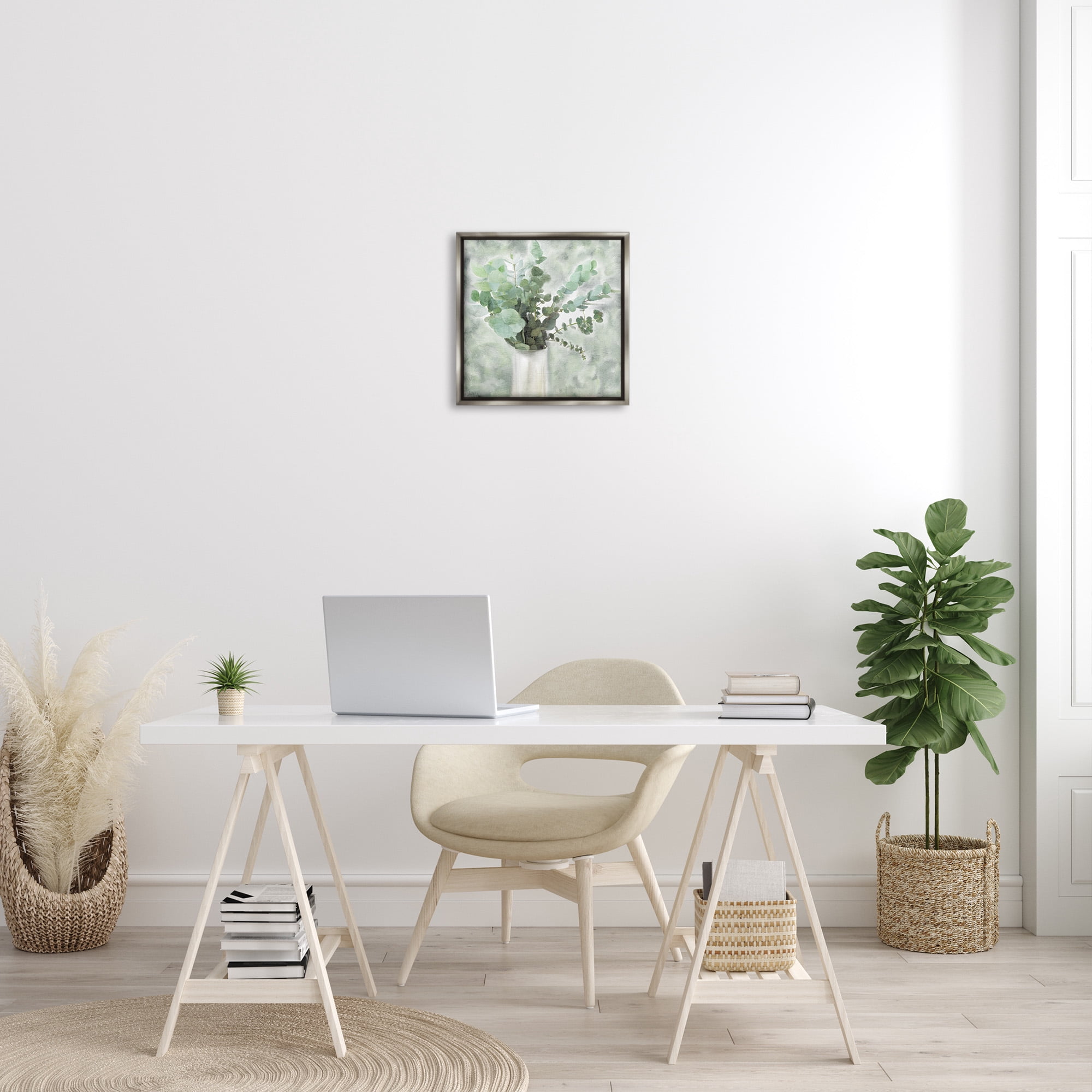 Stupell Industries Sage Green Painterly Eucalyptus Botanical & Floral Painting Gray Floater Framed Canvas Art Print Wall Art, 18 x 18