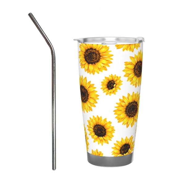 20oz Bright Sunflower Tumbler Stainless Steel Insulated Travel Coffee Cup Gift with Stainless Steel Straw
