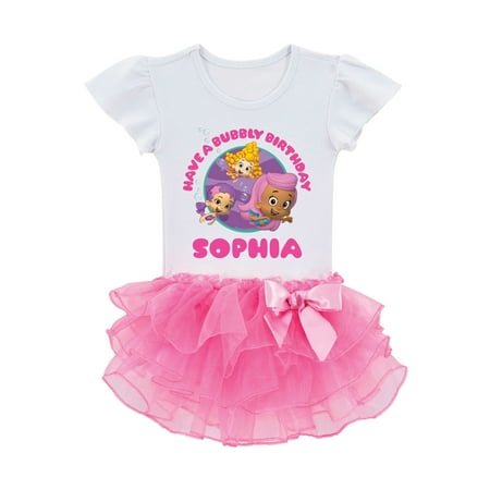 Personalized Bubble Guppies Girls' Birthday Pink Tutu Shirt In Sizes: 2t, 3t, 4t, 5/6t