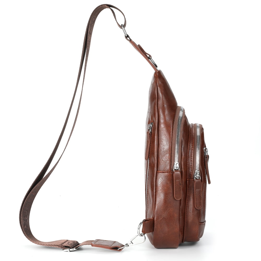 LEBULLBRO Sling Bag for Men Soft Leather Chest Bag Crossbody Backpack Travel Hiking Outdoor Sports Dark Brown