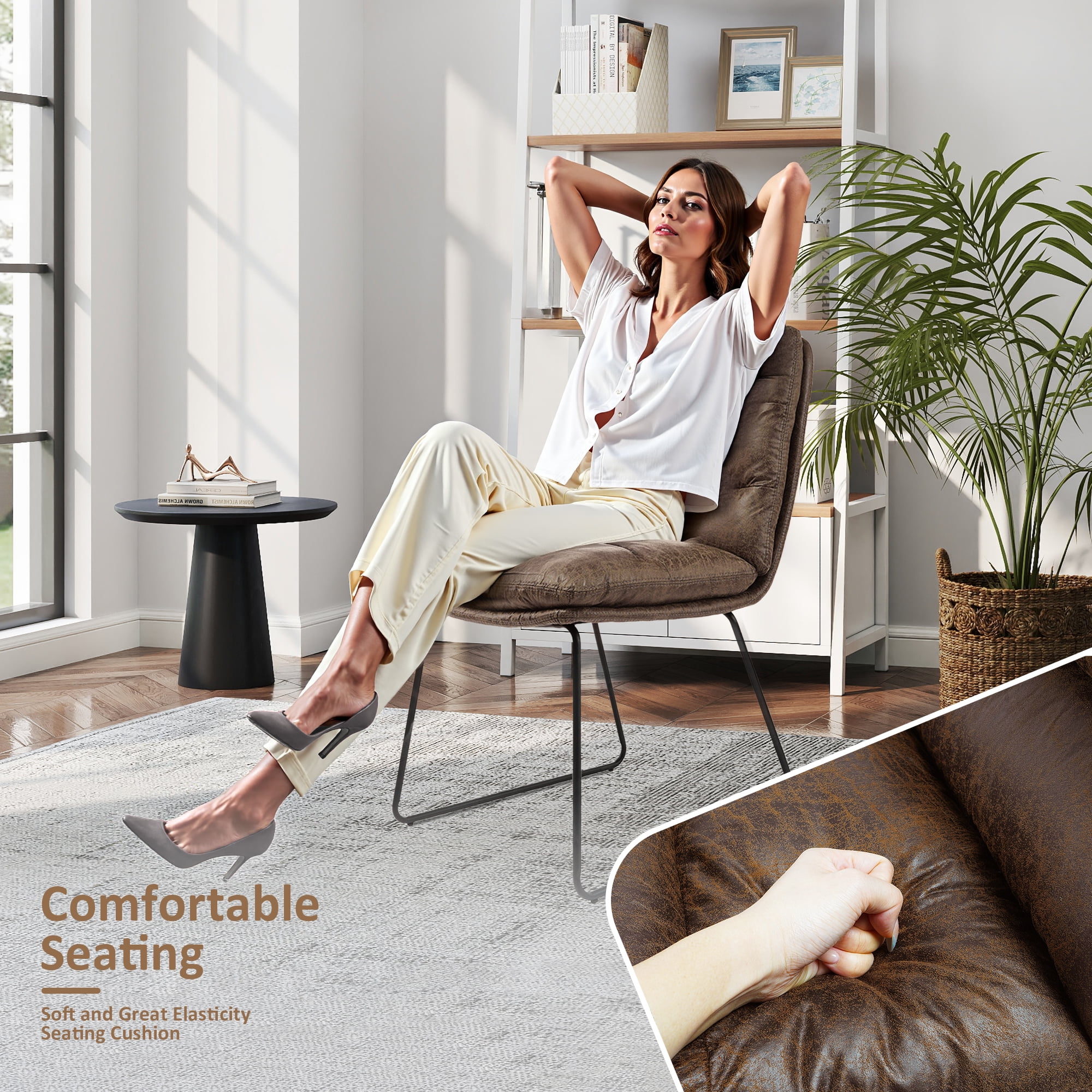 Homy Casa Set of 2 Faux Leather Tufted Accent Chairs with Sled Base for Entryway Lounge