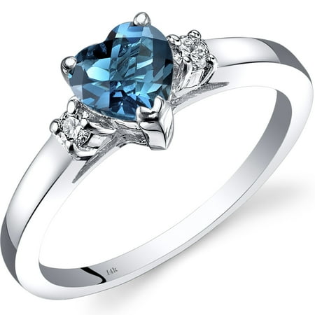 - 1 Carat T.G.W. Heart-Cut London Blue Topaz and Diamond Accent 14kt White Gold Ring Size 7