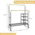 thumbnail image 3 of Costway Rolling Clothes Drying Rack Double Rods Garment Rack with Height Adjustables Gold, 3 of 10