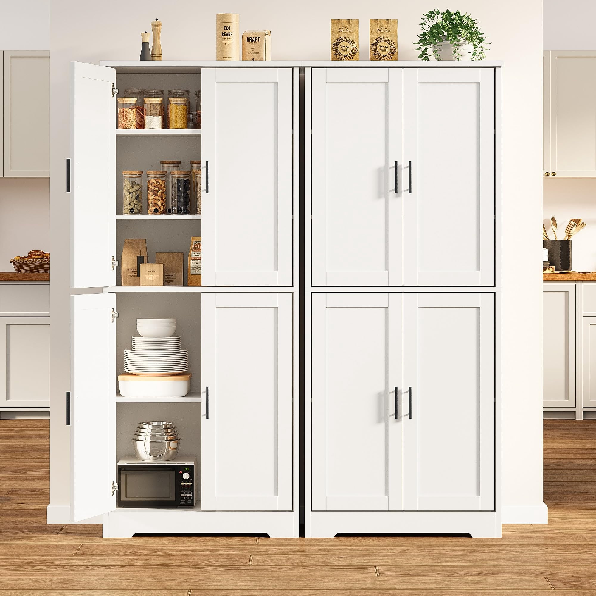 Accreate Tall Kitchen Pantry Cabinet, 70'' Storage Cabinet with 4 Doors and Adjustable Shelves, Freestanding Large Utility Storage Cupboard for Dining Room, Bathroom, Living Room