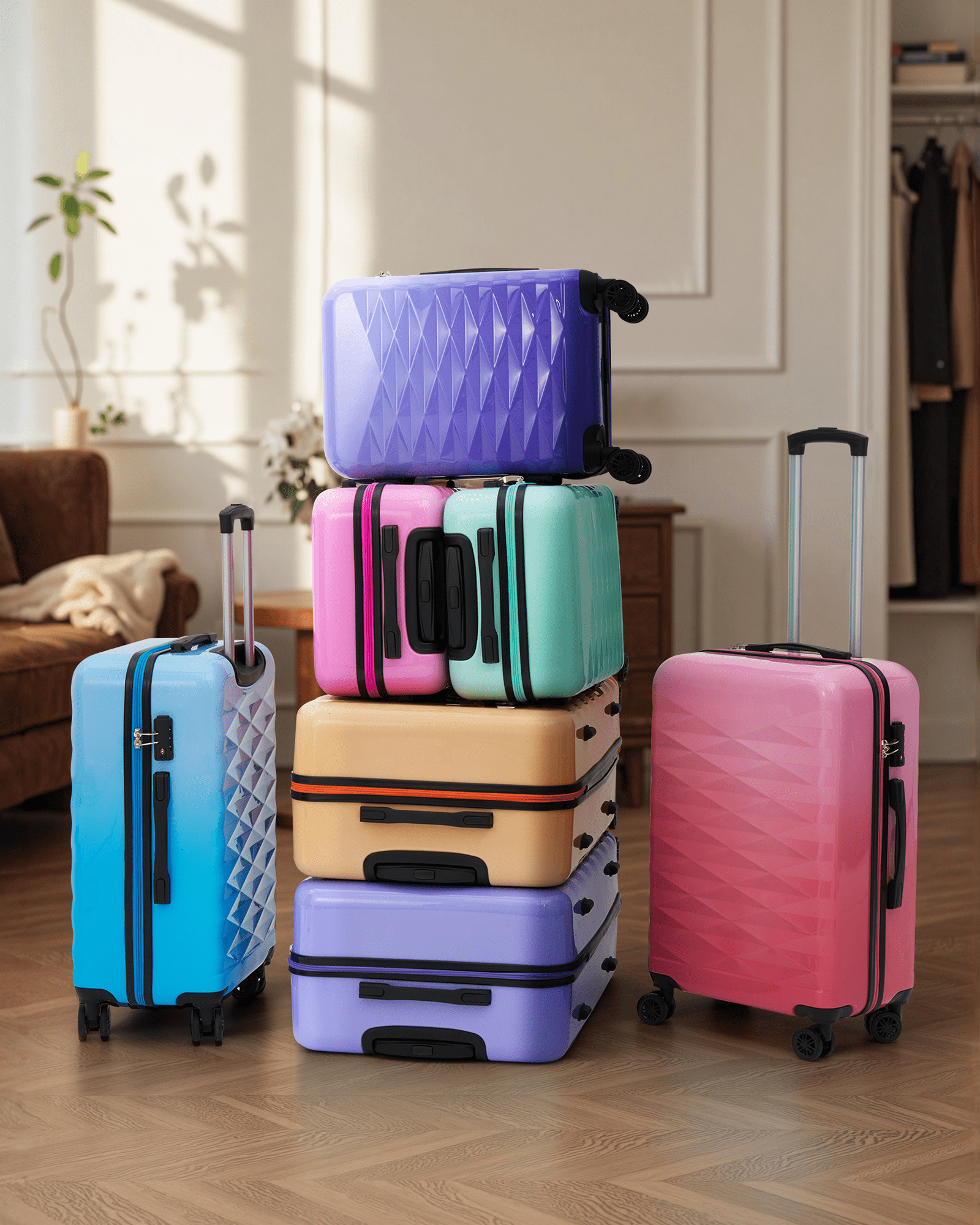 3 Piece Luggage Sets 20"/24"/28" ABS+PC Lightweight Hardshell Suitcase with Spinner Wheels and TSA Lock,Green