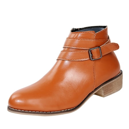 

Takeoutsome Color Women Toe Non Slip Booties Solid Heels Zipper Short Shoes Round Women s Boots