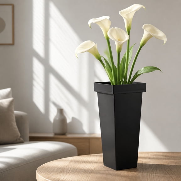 Tutuviw Plastic Flower Vase, Tall Flower Pot Pack of 1,Patio Deck Indoor Outdoor Garden Tree Planters 13.4 Inch (Black)