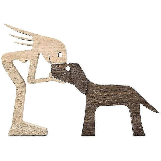 Wooden Sculptures Handmade Accents Craft Figurine for Home Decor Accents, Woman and Dog Wooden Statue, Animal Sculptures Collection, Gift for Men Wome