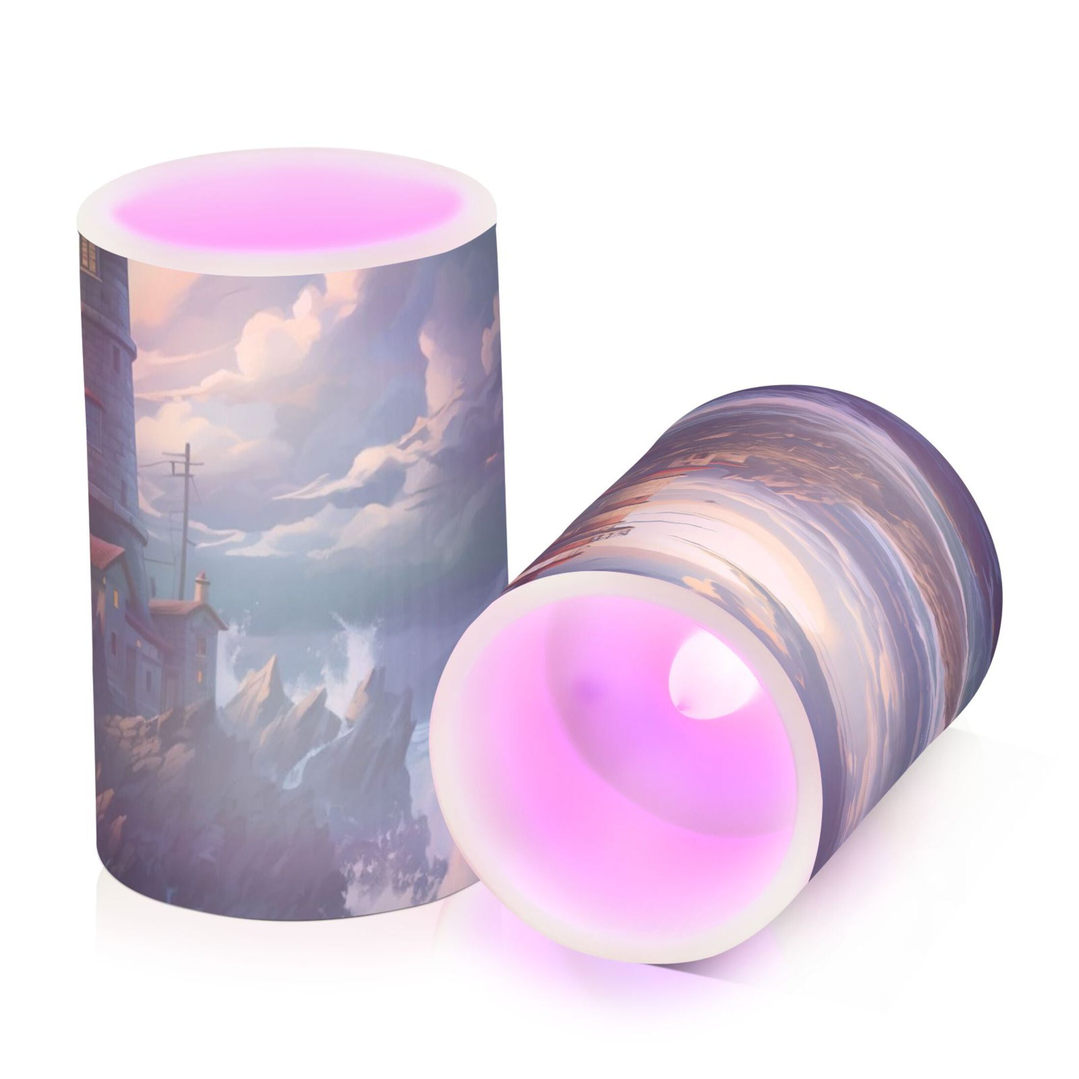 Lighthouse Waves Flickering Flameless Candles Battery Operated with Remote Timer LED Pillar Candles Set of 2