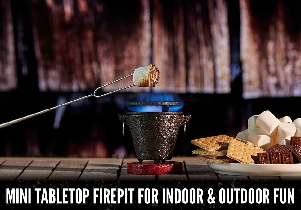 Mini Tabletop Fire Pit and Cast Iron Hibachi Grill Pan, Camping