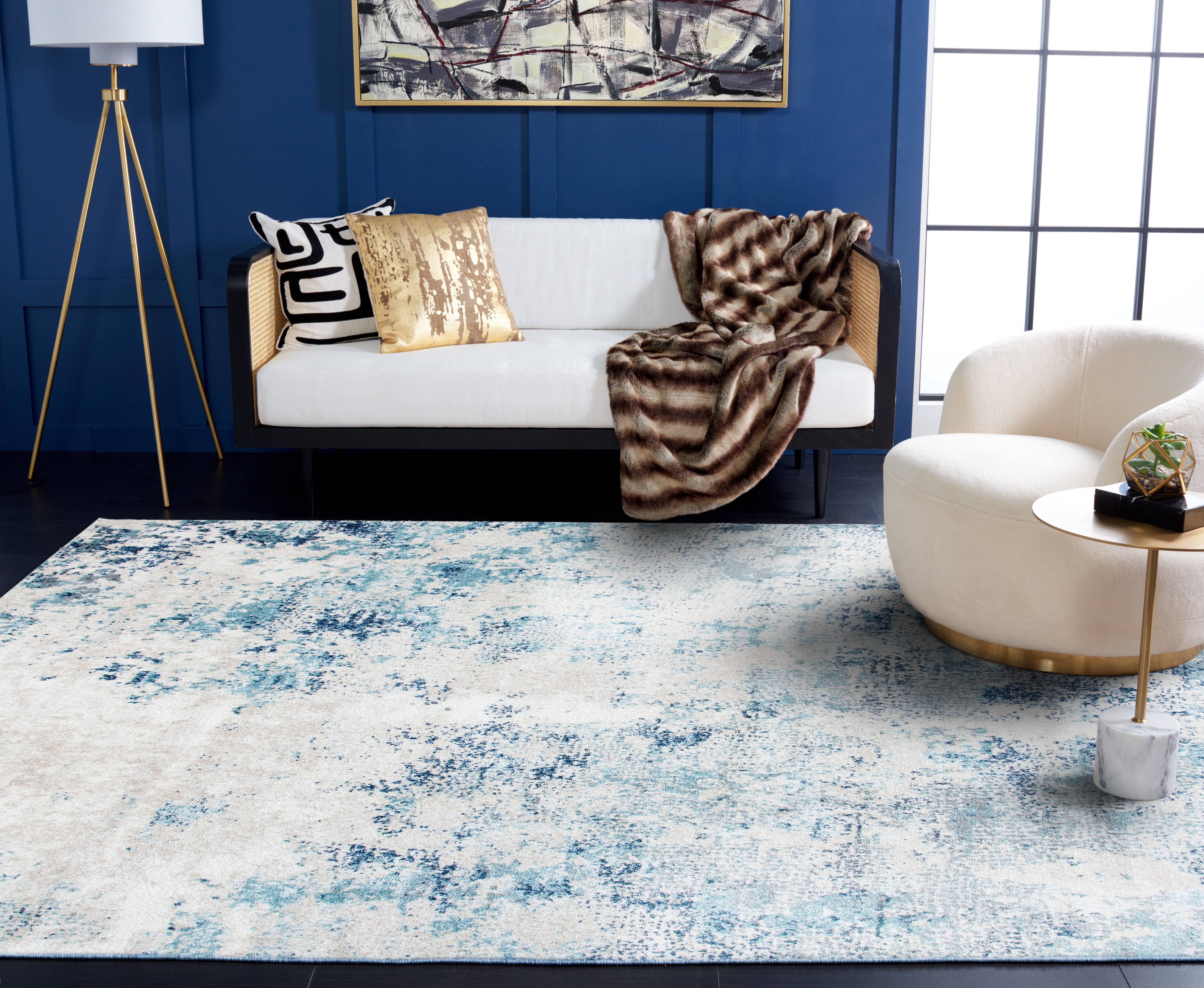 SAFAVIEH Aston Calanthia Abstract Area Rug, Ivory/Blue, 9' x 12'