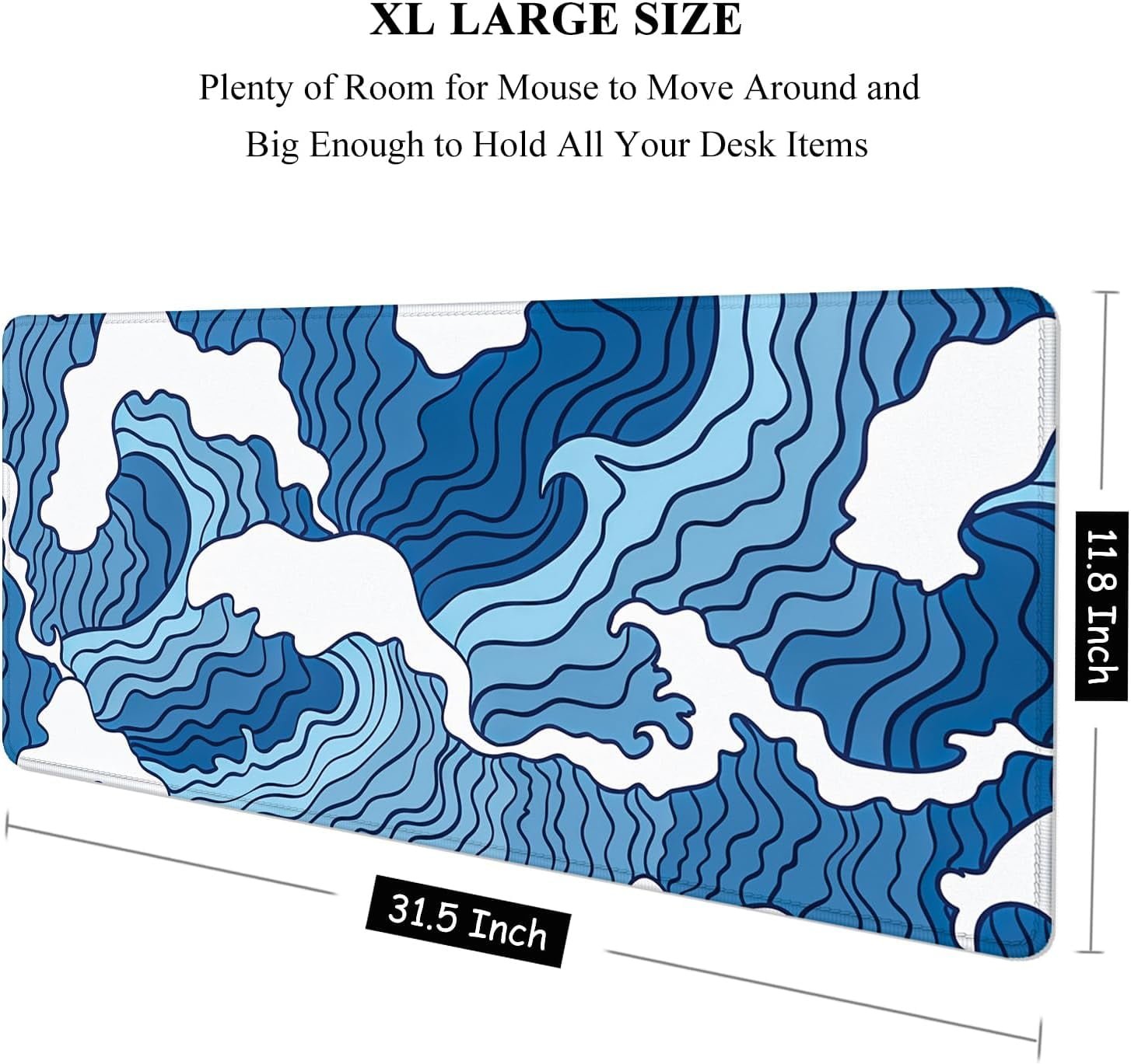 Large Mouse Pad, XXL Gaming Mousepad, Desk Mat for Desktop, Thick Rubber, Big & Long Size, Stitched Edges, Full Desk Pad for Laptop & Computer, Extended 31.5 x 11.8 in, Janpanese Wave