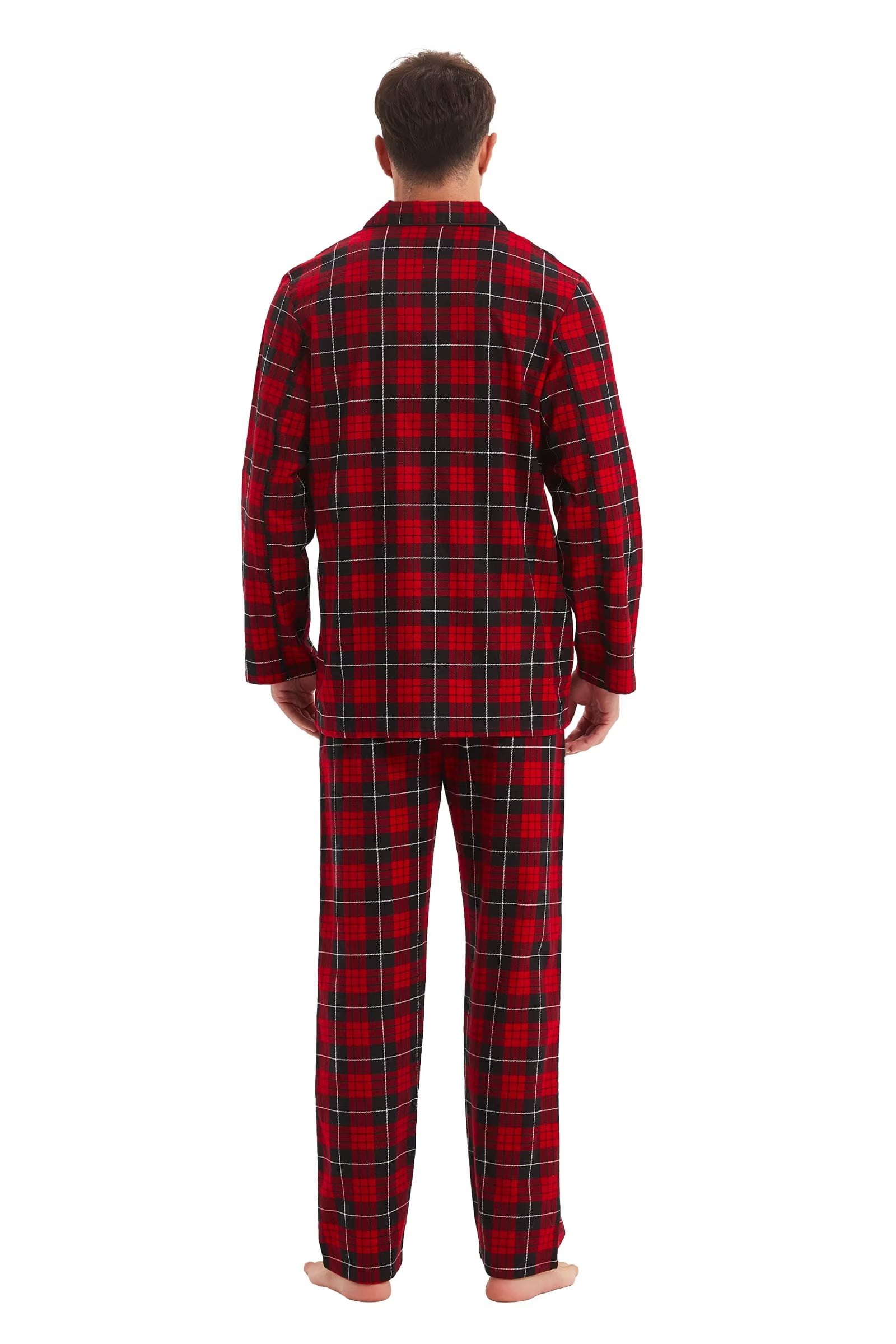 GLOBAL Men's 100% Cotton Flannel Pajamas Set Soft Warm 2pc