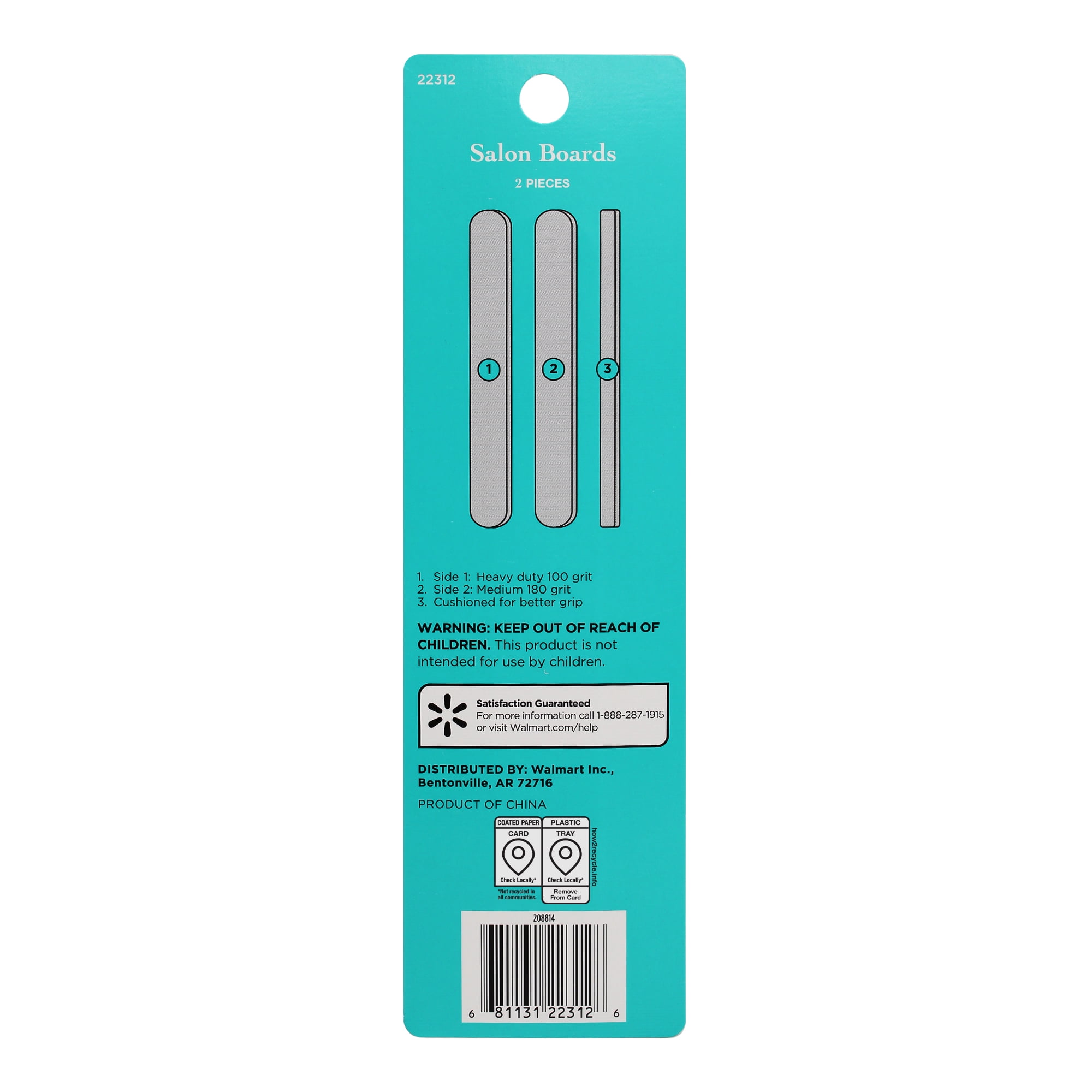 Equate Dual-Sided Nail Files, 100/180 Grit, Black, 2 Pack