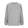 thumbnail image 5 of yoeyez Women Casual Textured Tops Long Sleeve Drop Shoulder Shirts Dressy Solid Crew Neck Pullover Tops with Pocket Work Blouses Gray L, 5 of 7
