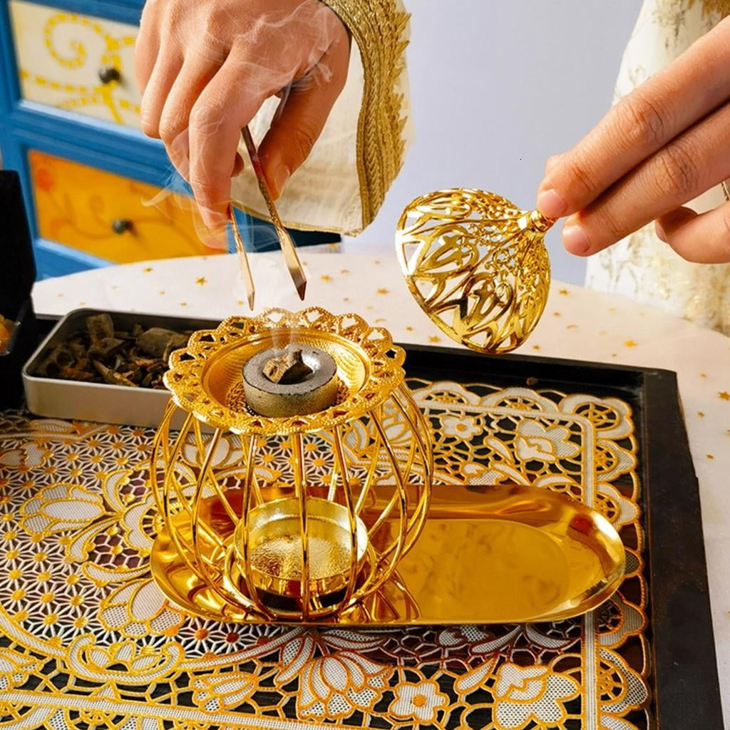 Incenses Burners for Meditations and Home Decors Metal Censers Tealight Holder with Tray and Tongs Set